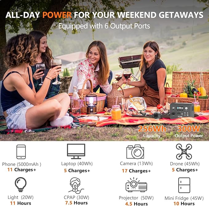 ALLWEI Portable Power Station 300W Upgraded, 256Wh LiFePO4 Battery Bank - Image 2