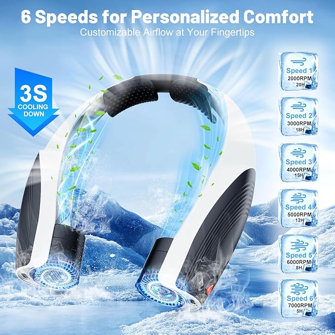 AI Portable Neck Fan with 6 Powerful Speeds, 8000mAh Battery Operated USB-C - Image 4
