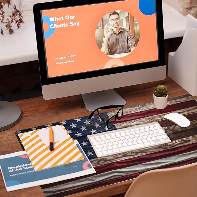 Eflxamz Large Gaming Mouse Pad for Desk, Wooden American Flag Desk Mat - Image 5