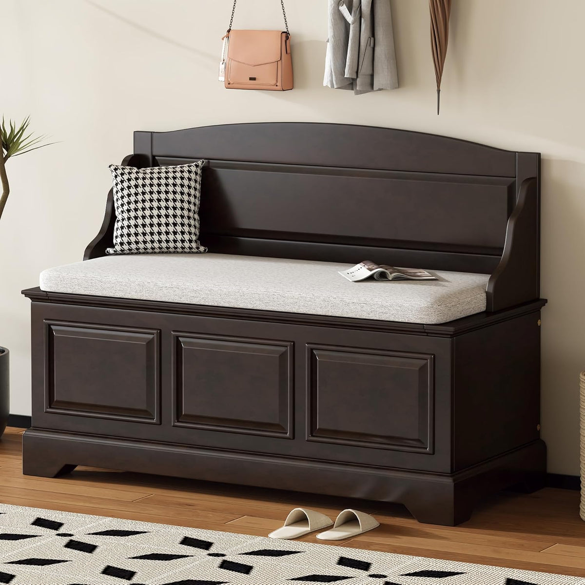 lumisol shoe storage bench with seating, 41.7” farmhouse, main product view