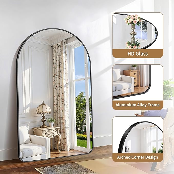 GLASHOM Arched Bathroom Mirror, Wall Mounted Mirror, Vanity Wall Mirror Metal - Image 2
