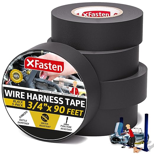XFasten Black 3/4-Inch x 90-Feet High-Heat Resistant Cloth Electrical Tape by XFasten