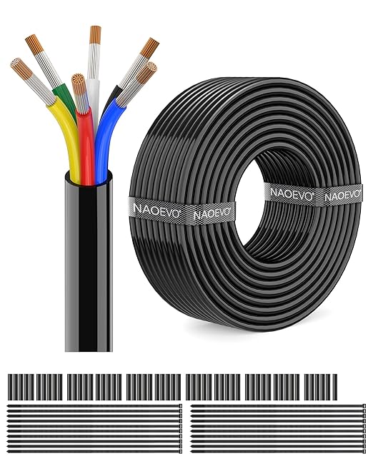 NAOEVO 18 Gauge Wire 6 Conductor Electrical Wire, 18 AWG Stranded PVC Cord by NAOEVO
