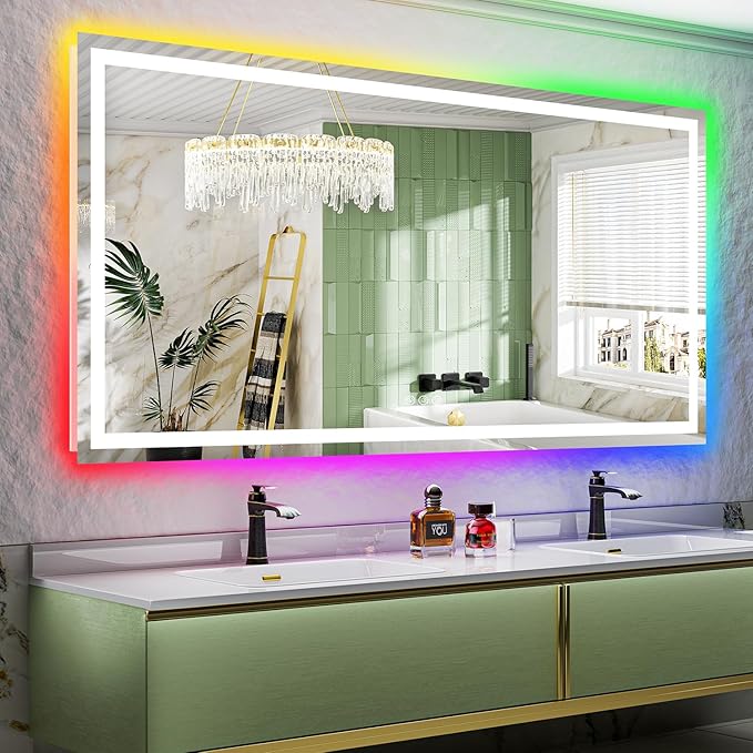 YEELAIT 80x40 Inch RGB LED Bathroom Mirror Front Light and RGB Backlit Lighted by YEELAIT