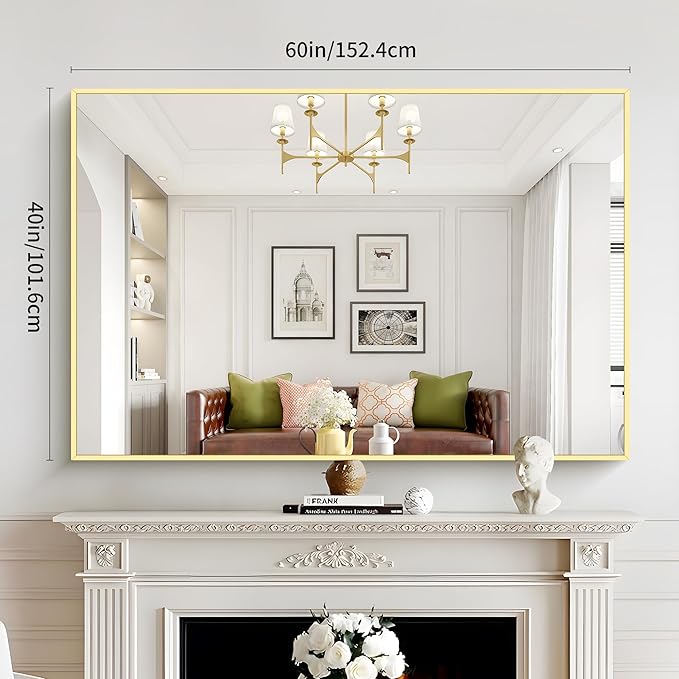 40x60inch Gold Bathroom Mirror, Large Rectangular Wall Mirrors - Image 7