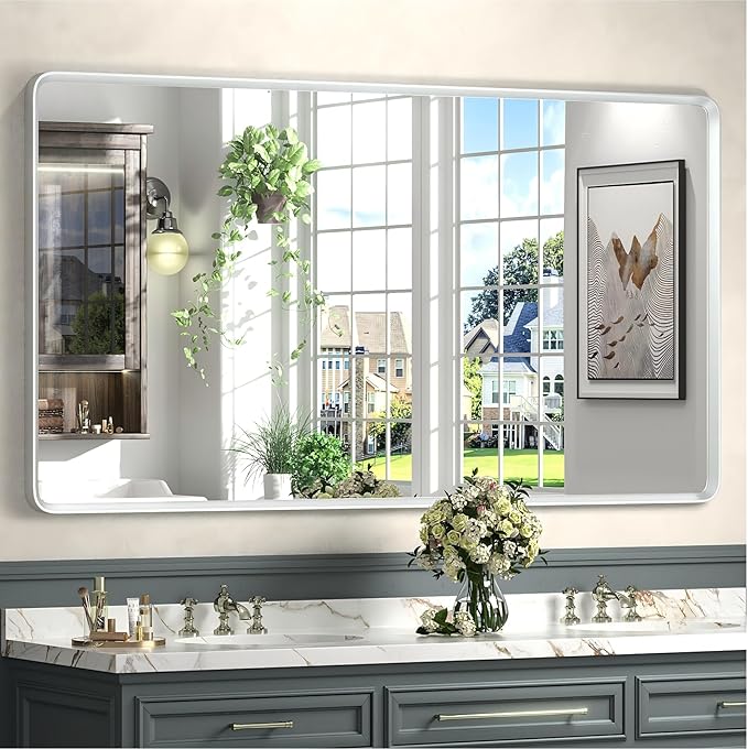 55x30 Silver Bathroom Mirror, Brushed Silver Vanity Mirror by GOLOMO