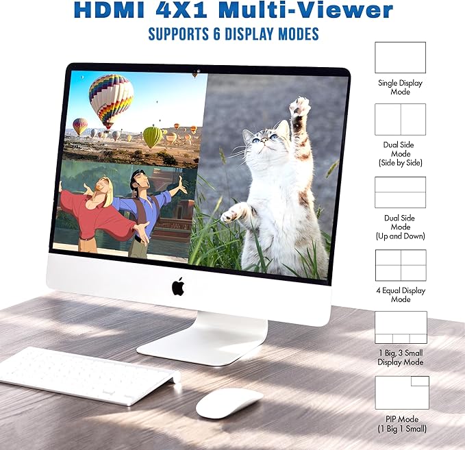 J-Tech Digital 4K HDMI Multiviewer Switch 4 in 1 Out, 4x1 4K 30Hz HDMI Quad - Image 2