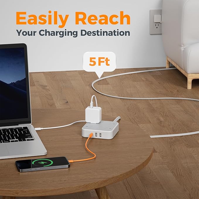 TESSAN Surge Protector Flat Extension Cord 5Ft, Flat Plug Power Strip - Image 5