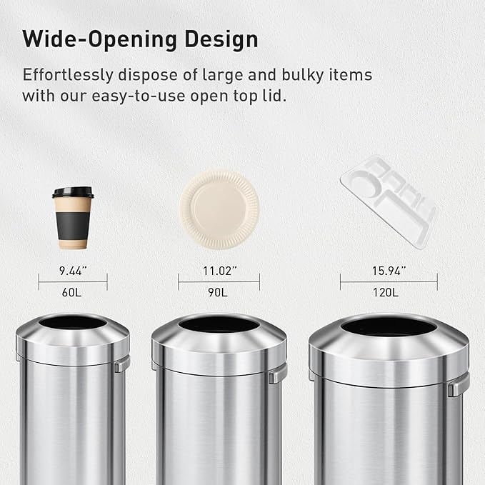 EKO 16-Gallon Round Stainless Steel Open Top Trash Can, Large Commercial Waste - Image 3
