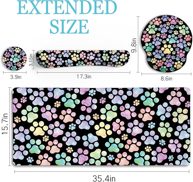 LIMKRIAN Dog Paw Mouse Pad Set XXL Large Desk Mat Pad, Cute Ergonomic Mouse Pad - Image 6