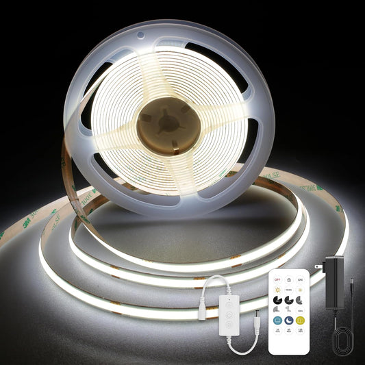COB LED Strip Lights 9.84ft, White LED Light Strip 6000K, DC24V Tape Light, CRI93+, Bluetooth App Control, Dimmable LED Strips for Bedroom,Cabinet,Living Room.