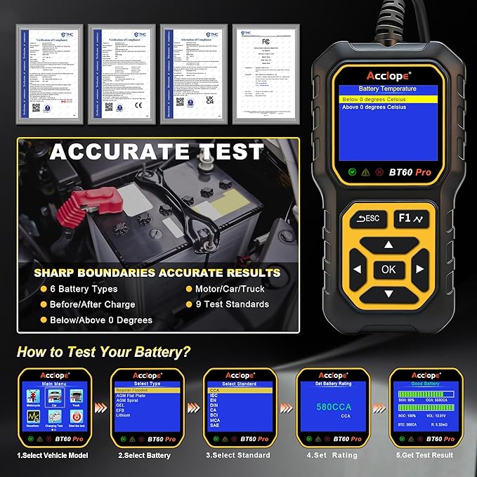 Acclope BT60 Pro Car Battery Tester, Digital Analyzer - Image 13