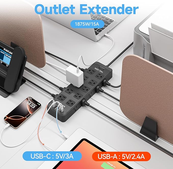 Solidock Flat Plug Power Strip Surge Protector - Image 4