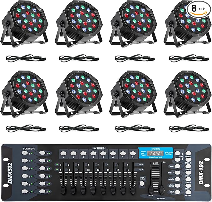 SmarketBuy Stage Lights with Sound Activated & DMX Control, 8 Pack 18x3 W LED by SmarketBuy