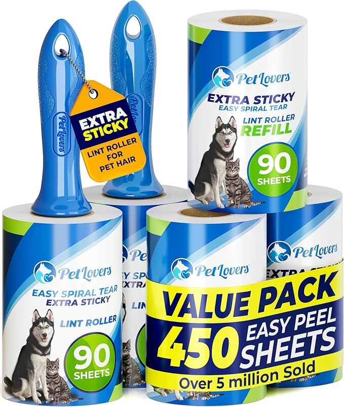 PetLovers Extra Sticky Lint Roller Mega Value Set 450 Sheets by PetLovers