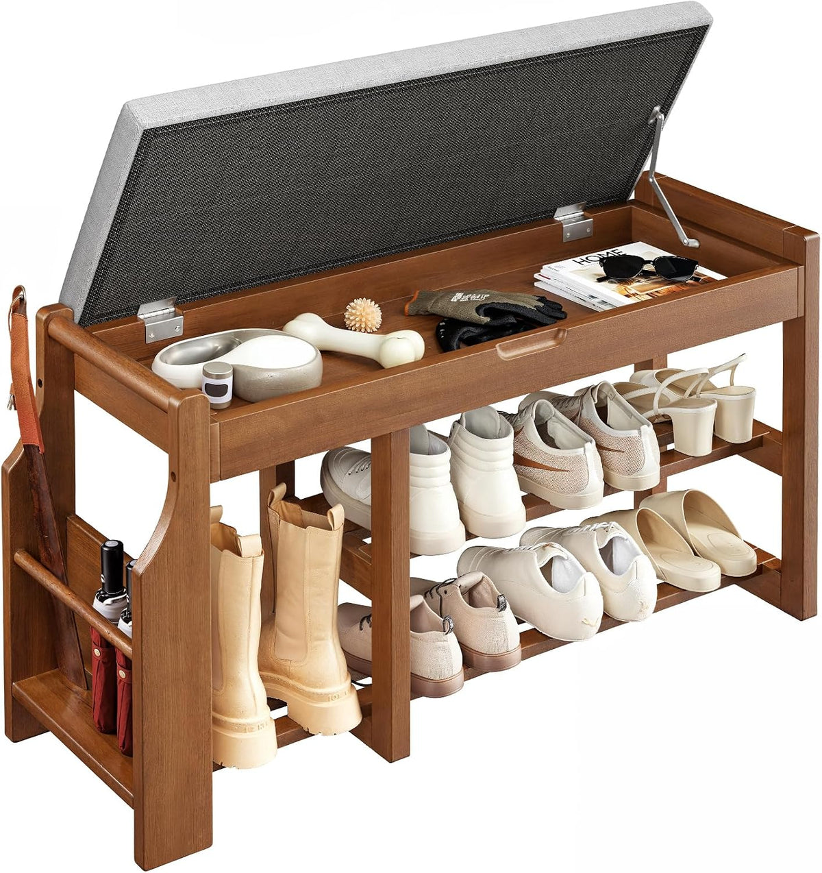 pipishell 34" pine wood shoe bench entryway with, main product view
