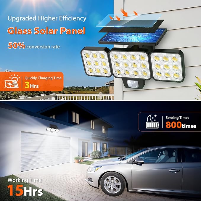 WdtPro Solar Lights Outdoor Waterproof 1 Pack, 3500LM Super Bright Motion - Image 3