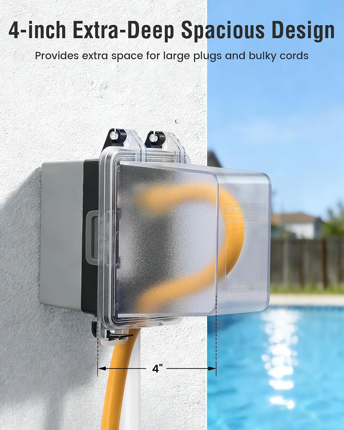 4" Extra-Deep Outdoor Outlet Cover, 1-Gang, Black, 1-Pack | Weatherproof Receptacle Cover, Horizontal/Vertical Mount, Compatible with GFCI, Duplex Outlets & Switches, Black