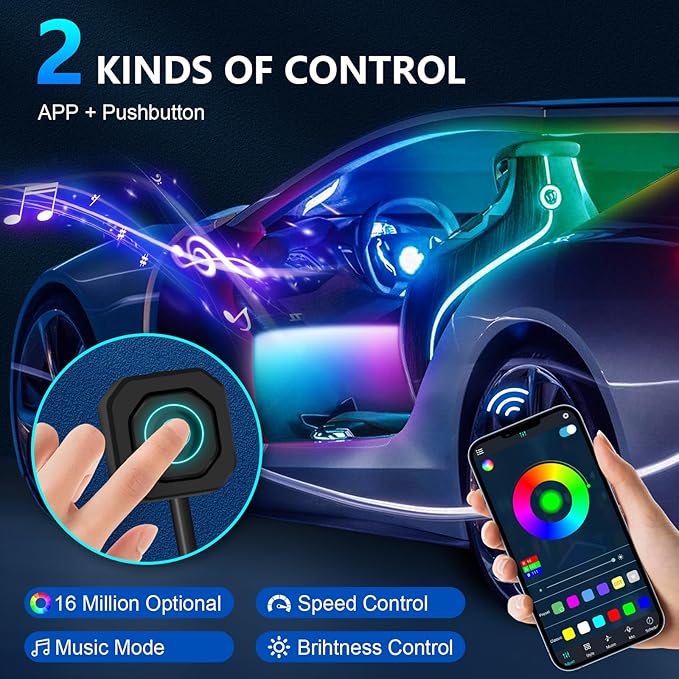 Dreamcolor Acrylic Ambient Lighting Car Lights – Wireless APP Control, Music - Image 5
