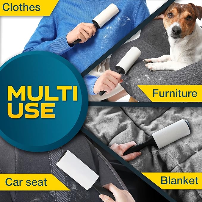Lint Rollers 2 pcs, 900 Sticky Sheets, Extra 8 Spare Rollers/Hair Remover - Image 3