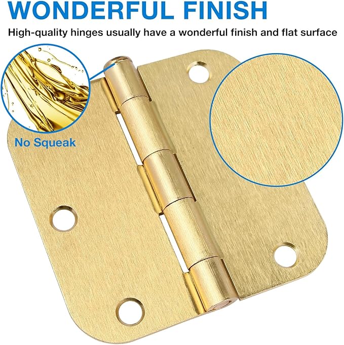 3 Pack Round Door Hinges 3-1/2" x 3.5 inch, 5/8 Radius, Brushed Brass 3 ½ Inch - Image 2