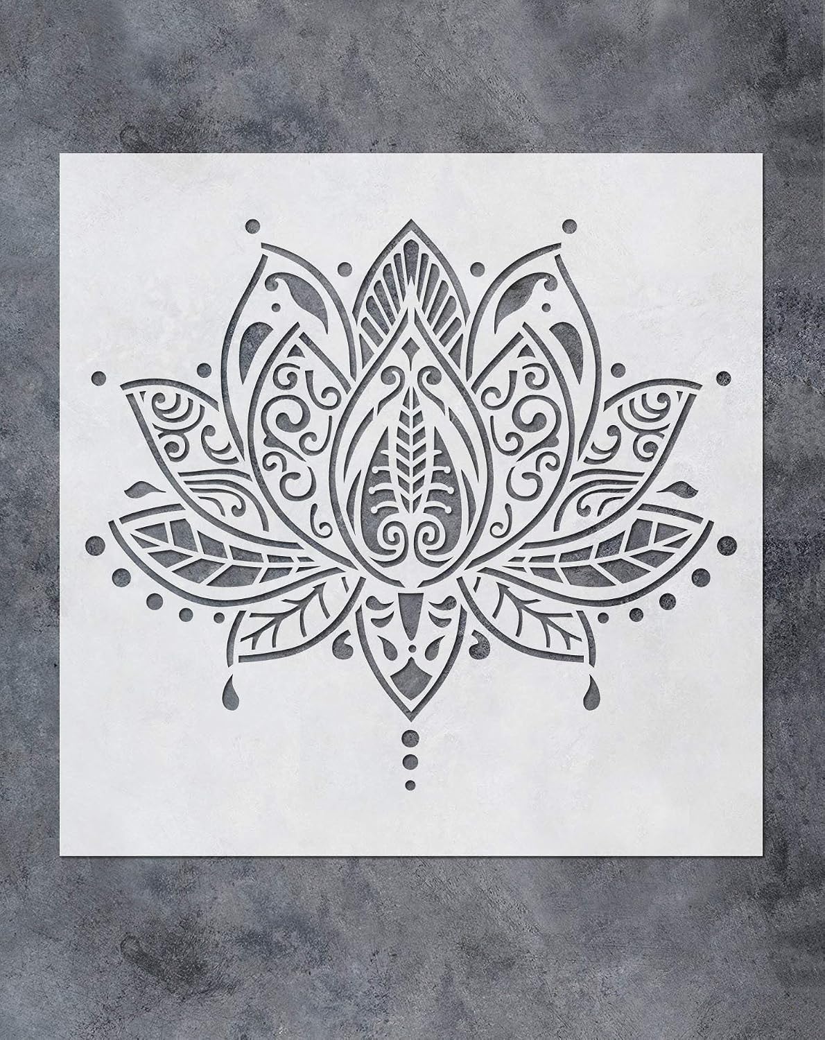 GSS Designs Lotus Flower Mandala Wall Stencil Template (12x12 Inch) - Yoga Studio Boho Bedroom Decor, Painting Stencils for Wood Wall Furniture Floor Tiles Fabric(SL-062)