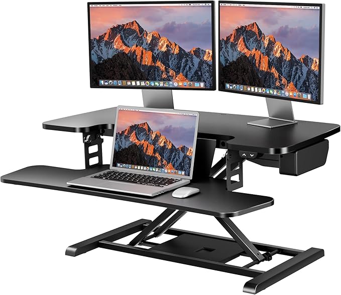 SANODESK 35" Electric Standing Desk Converter, Height Adjustable Riser by sanodesk
