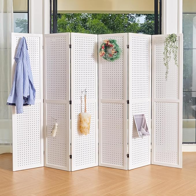 Pegboard Display, 5.6Ft Wooden Room Divider Folding Privacy Screens Portable - Image 9