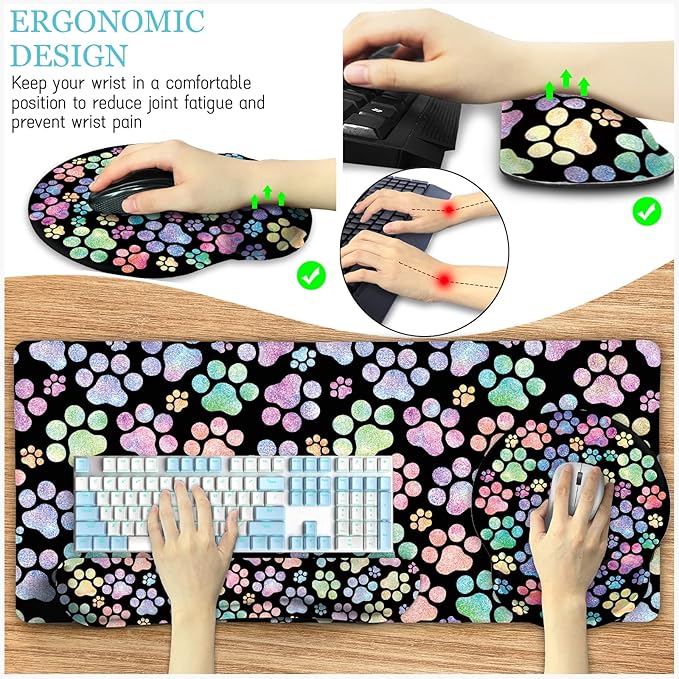 LIMKRIAN Dog Paw Mouse Pad Set XXL Large Desk Mat Pad, Cute Ergonomic Mouse Pad - Image 3