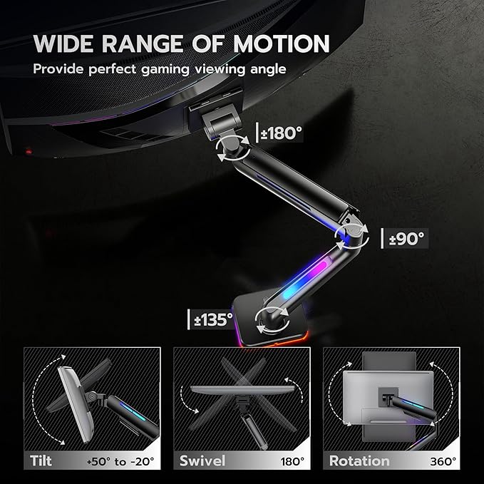Ultrawide Monitor arm for 17-49'' Heavy Duty Screen up to 44lbs, Gas Spring - Image 2