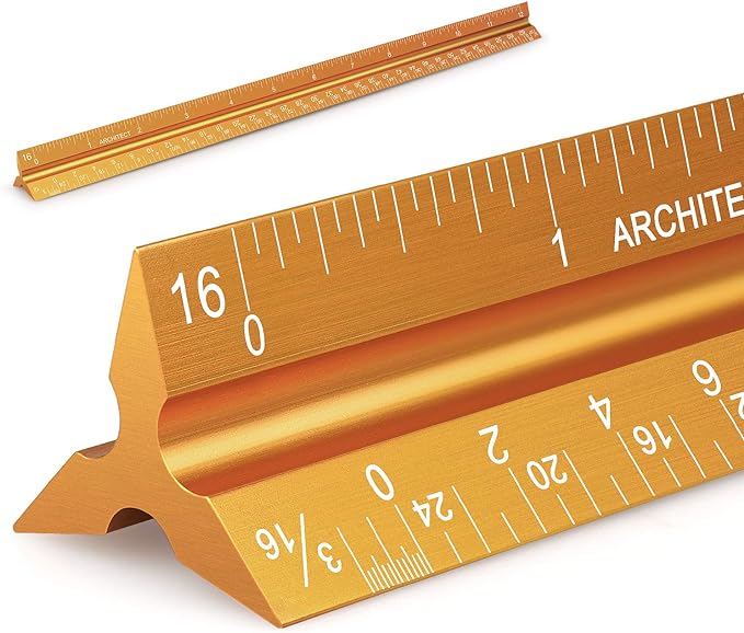 12" Architectural Scale Ruler Aluminum Architect Scale Triangular Scale Ruler by Tamaki