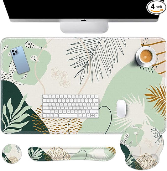 Britimes Green Boho Leaves Keyboard Mouse Pad Set 4in1 Large Mousepad+Keyboard by Britimes