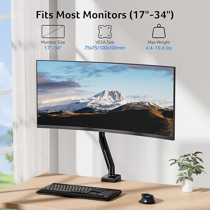 Acer Single Monitor Mount, Fully Adjustable Monitor Arm Fits 17 to 34 Inch - Image 2