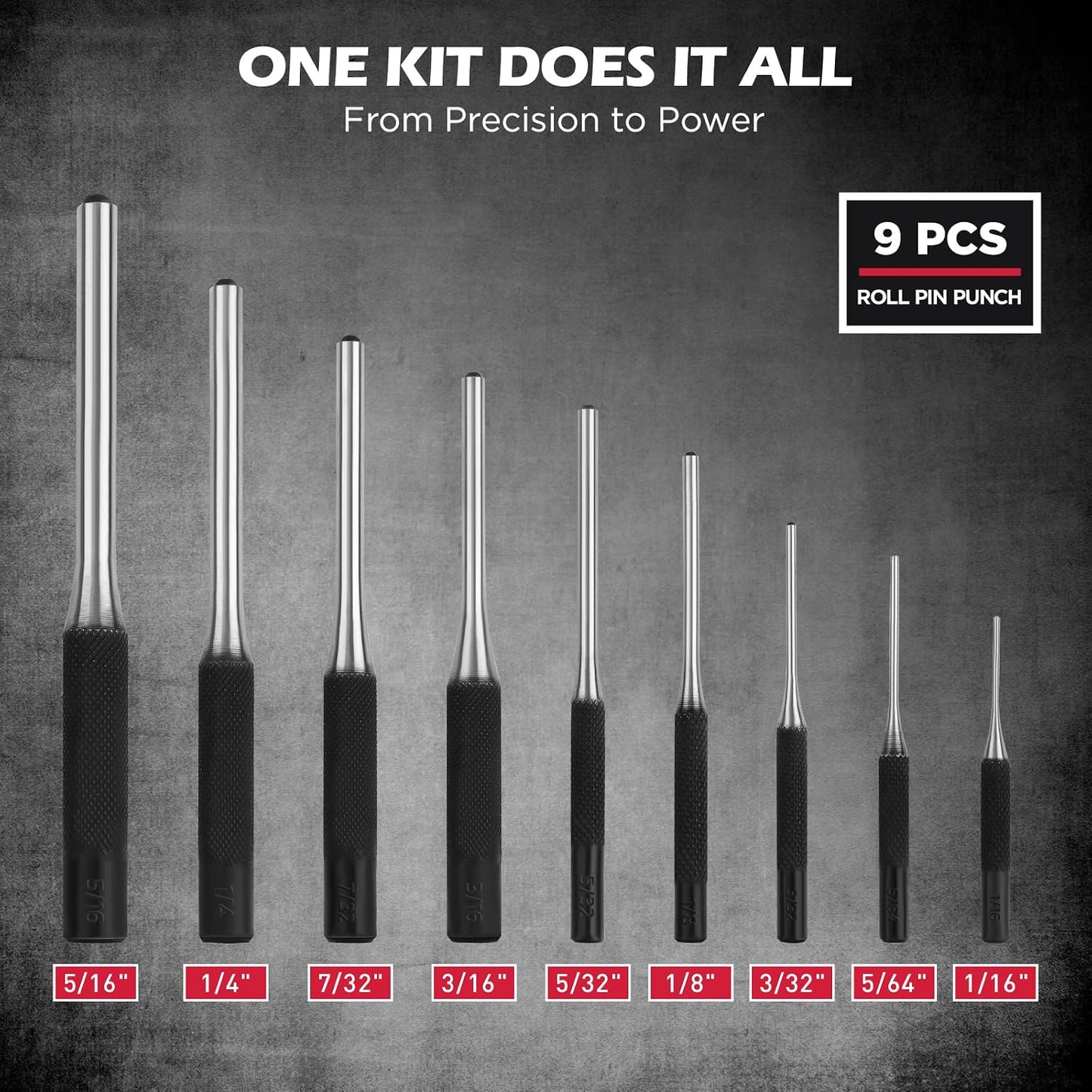 25-Piece Punch and Chisel Set with Roll Pin Punches, Includes Taper, Pin, Center Punches & Cold Chisels for Metalworking, Automotive, and Craft Use