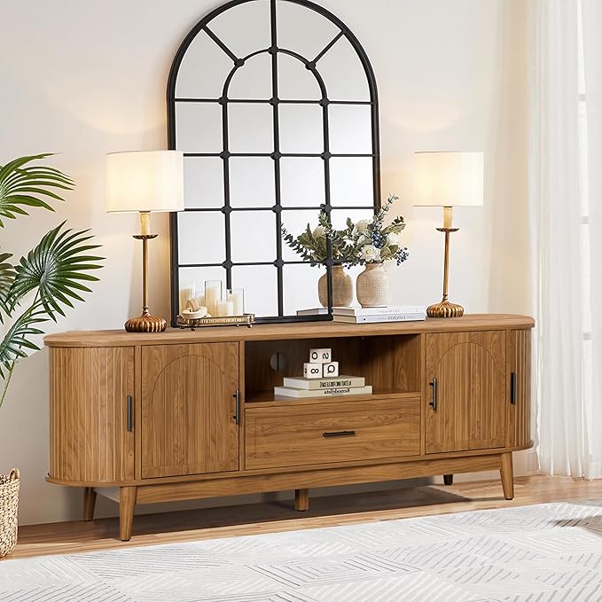Mxtxmy 63" Fluted TV Stand for Tvs up to 70", Mid-Century Modern Entertainment - Image 9