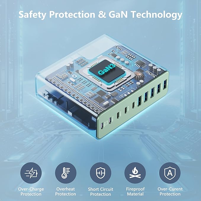 320W USB C Charger Block, 10-Port USB C Charging Station GaN III PD 65W PC - Image 5