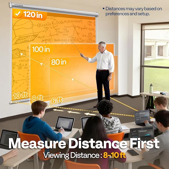 VIVOHOME 120 Inch 1:1 Pull Down Projector Screen, HD 4K Retractable Movie Screen - Image 5