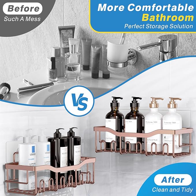 EUDELE 5-Pack Rustproof Stainless Steel Shower Caddy – No Drill Adhesive - Image 3