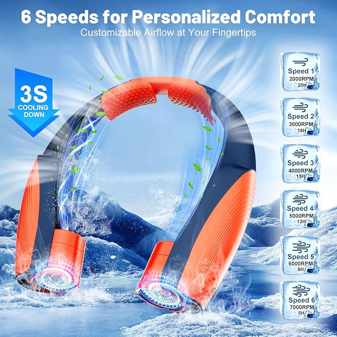 AI Portable Neck Fan with 6 Powerful Speeds, 8000mAh Battery Operated USB-C - Image 3