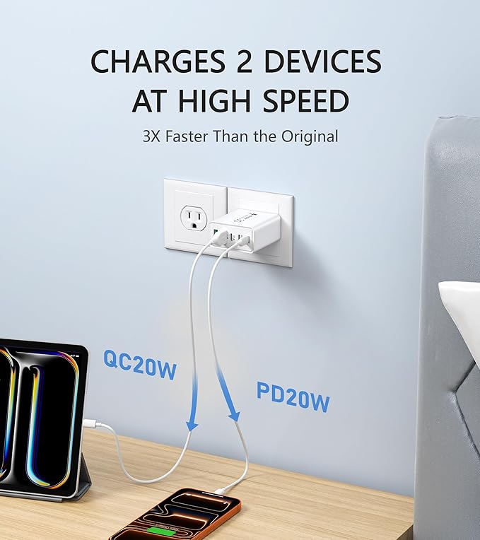 2Pack USB C Fast Charger Block, 60W 5-Port USB Wall Charger Brick, 2 USB A & 3 - Image 3