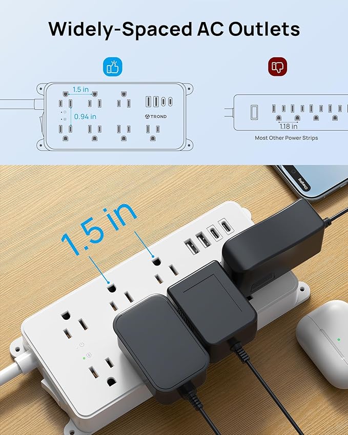 TROND Power Strip Surge Protector, 7 Widely Spaced Outlets - Image 4