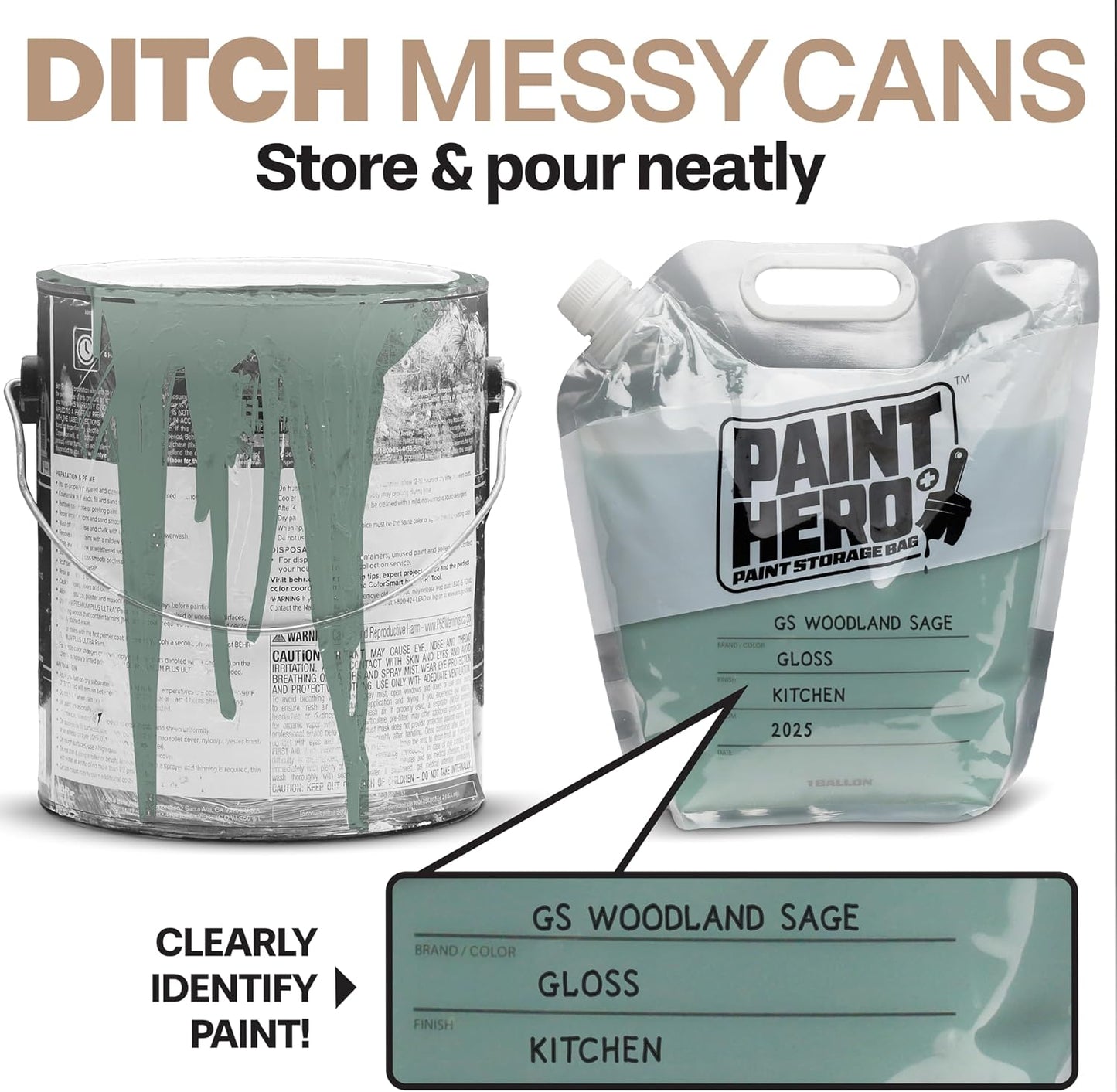 Paint Hero 8 Pack Paint Storage Bags - Airtight Refillable 1 Gallon Pouches with Funnel