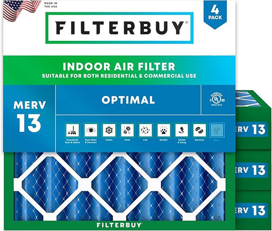 Filterbuy 19.5x19.5x4 Air Filter MERV 13 Optimal Smoke & Allergy Defense by Filterbuy