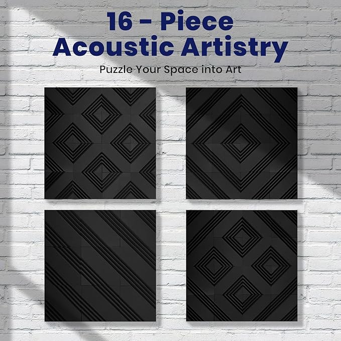Focusound 16 Pack DIY Creative Art Decor Acoustic Foam Panels 2" x 12" x 12" - Image 3