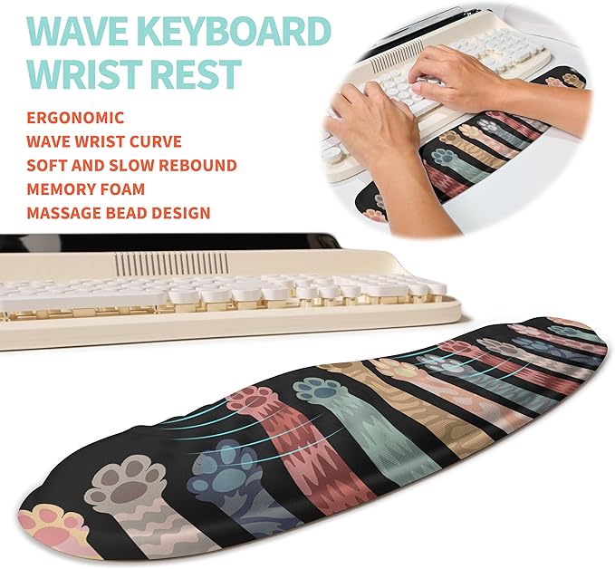 KUOSGM 2-in-1 Ergonomic Set, Wave Rise Keyboard Wrist Rest and Massage Bulge - Image 2