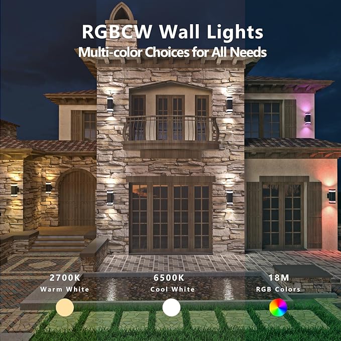 Smart WiFi Outdoor Wall Sconce Lights 2 Pack, Porch Lights RGB Color Changing - Image 2