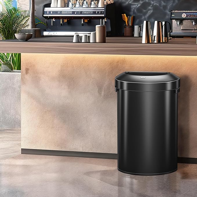 EKO Urban 21 Gallon Semi-Round Open Top Waste Bin, Stainless Steel Half Round - Image 2