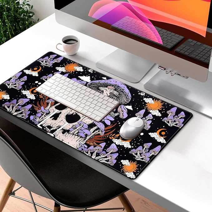 Black Mouse Pad Mushroom Desk Pad Skull Skeleton Purple Pc Laptop Office - Image 3