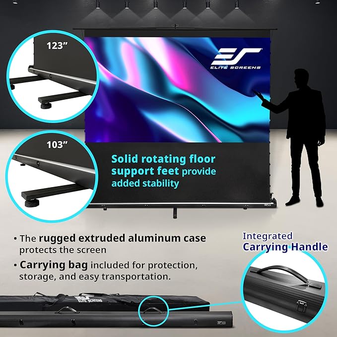 Elite Screens ezCinema Tab-Tension CLR 5, 123-inch Portable Floor-Rising UST - Image 6