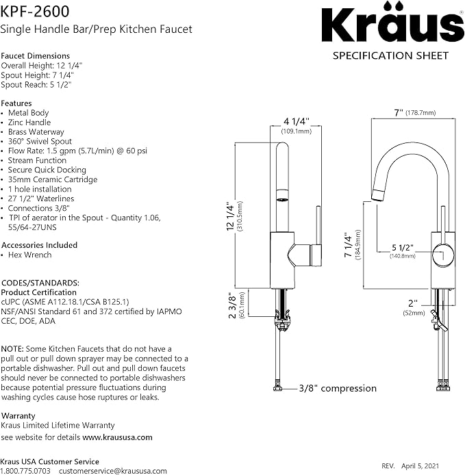 KRAUS Oletto Single Handle Kitchen Bar Faucet - Image 14